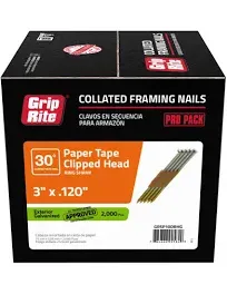 Grip-Rite GRSP10DRHG Short Clipped Head 3-Inch by .120-Inch by 30 Degree Paper Tape Collated Vinyl Coated Hot Dip Galvanized Framing Nail (2,000 per Box)