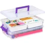  USA Plastic Storage Bins with 9.4 Qt. - 2 Layer / 1 Pack Clear/Violet Handle