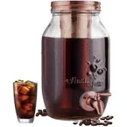 Zulay Kitchen 1 Gallon Cold Brew Coffee Maker - Large Iced Tea & Cold Brew Pitcher with Extra-Thick Glass & Stainless Steel Infuser - Drink & Beverage Dispenser Jar with Airtight Lid & Spout (Black)