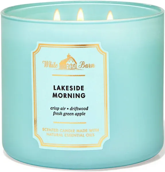 Bath &amp; Body Works WHITE BARN Lakeside Morning 3-Wick Scented Candle NEW