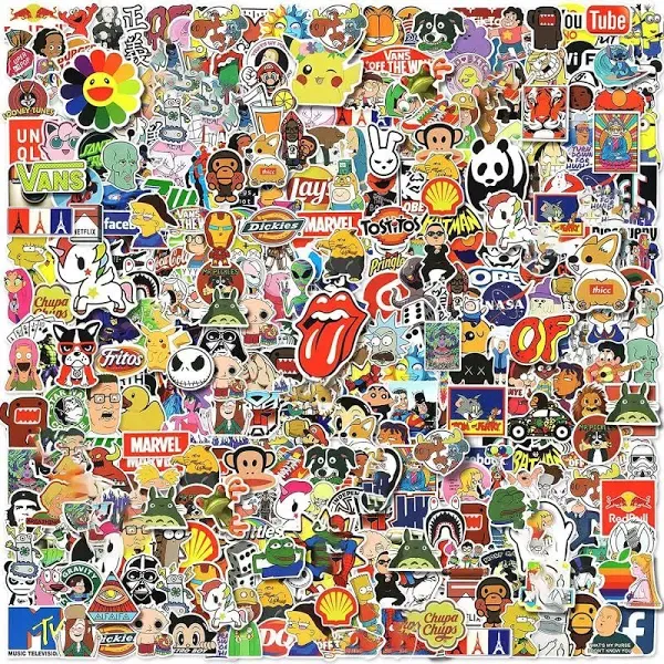 300PCS Cool Stickers, Cool Brand Stickers for Adult, Waterproof Vinyl Stickers for Water Bottles, Laptop, Skateboard, Luggage