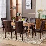 COLAMY Upholstered Parsons Dining Chairs Set of 6, PU Leather Dining Room Kitchen Side Chair with Nailhead Trim and Wood Legs - Dark Brown