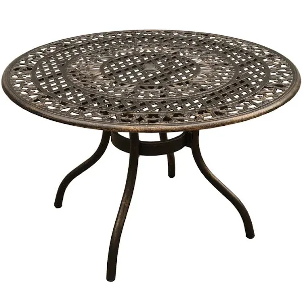 Oakland Living Ornate Mesh Lattice Aluminum Round Patio Dining Table Bronze