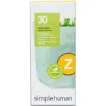 simplehuman Code Z 30 Count, Genuine Custom Fit Liner, Compostable Trash Bags in Dispenser Packs