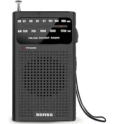 Benss Small Radios Portable AM FM, Transistor radios 2AA Battery Operated with Best Reception, Radio with Speaker & Headphone Jack, Pocket Radio for Indoor, Outdoor and Emergency Use(Black)