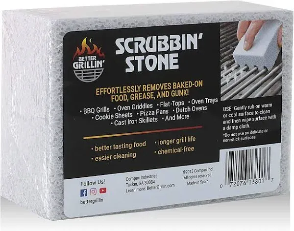 BETTER GRILLIN Scrubbin Stone Grill Cleaning Brick Block | Griddle 1 Count Gray