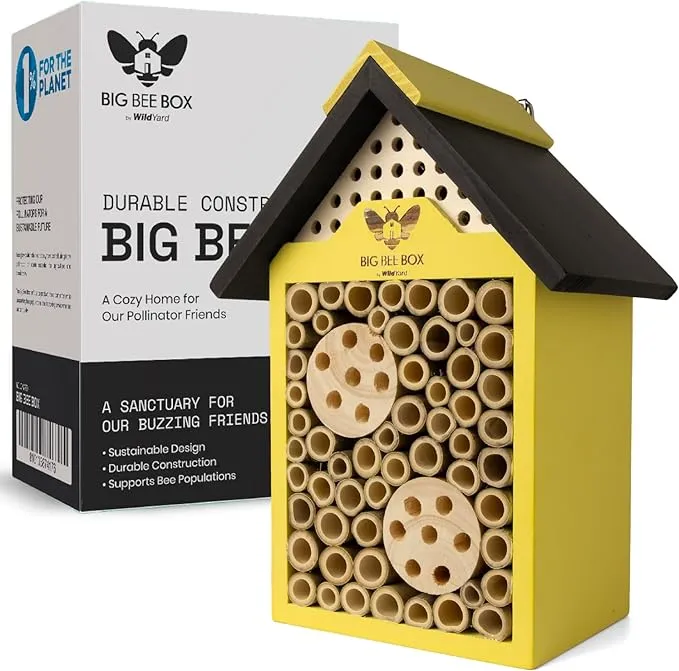 Bee House - Weather Resistant Natural Wood Construction Mason Bee House - Simple Installation, Bee Box for Power Pollinators, Ideal Bee Houses for The Garden