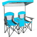 Goplus Portable Folding Camping Canopy Chairs w/ Cup Holder Cooler Outdoor - Blue