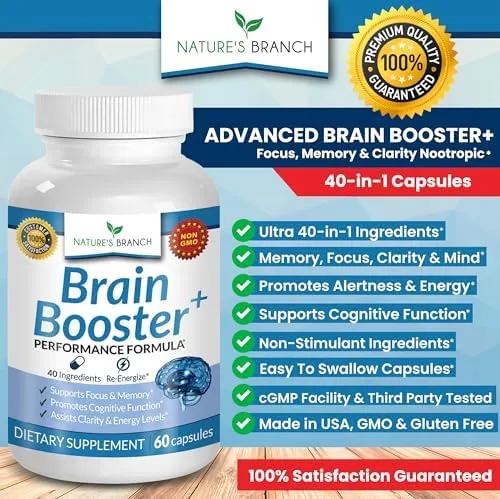 Advanced Brain Booster - 41 Ingredients Memory Focus &amp; Clarity, 60 Capsules