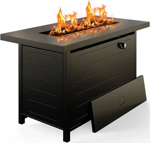 Ciays 42 Inch Gas Fire Pit Table, 60,000 BTU Propane Outside with Steel Lid and Lava Rock