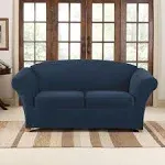 Stretch Pique Three Piece Loveseat Slipcover Navy