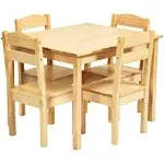 Costzon Kids 5 Piece Table and Chair Set Pine Wood Natural