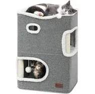 YITAHOME 2-Tier Cat House, Indoor Cat Cave Bed Playhouse, Cat Tunnels with Scratch Pad and Hideaway Cube, Cute Modern Cat Condo Furniture for Multi Small Cats, Extended (Grey)