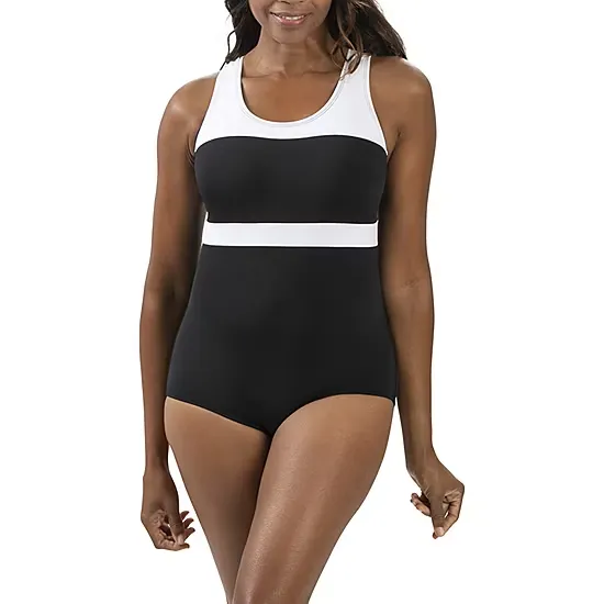 Women's Dolfin Aquashape Color Block Conservative Lap Suit One Piece Swimsuit