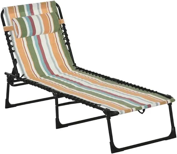 Outsunny 3-Position Reclining Beach Chair Chaise Lounge Folding Chair