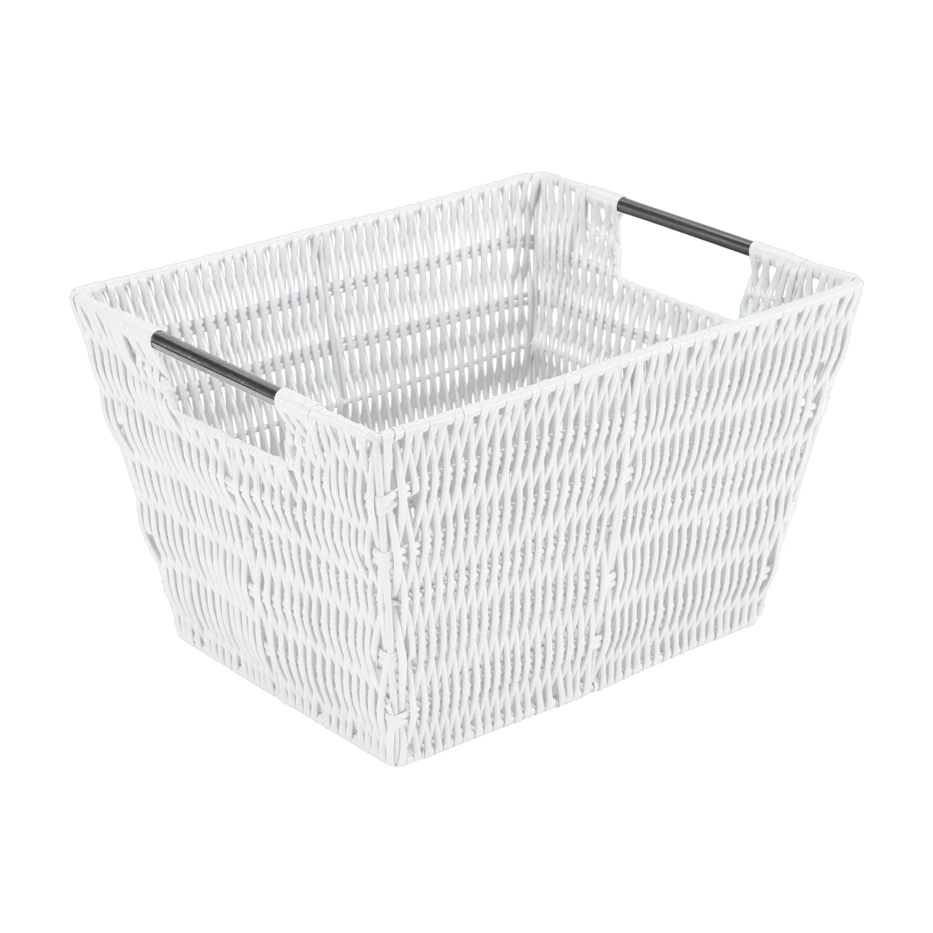 Simplify Medium White Rattan Storage Basket