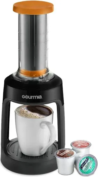 Gourmia GKCP135 Manual Coffee Brewer - Single Serve Manual Hand French Press Coffee Maker - Compatible with K-Cup - No Electricity - Brew Coffee Anywhere (2 Cup)