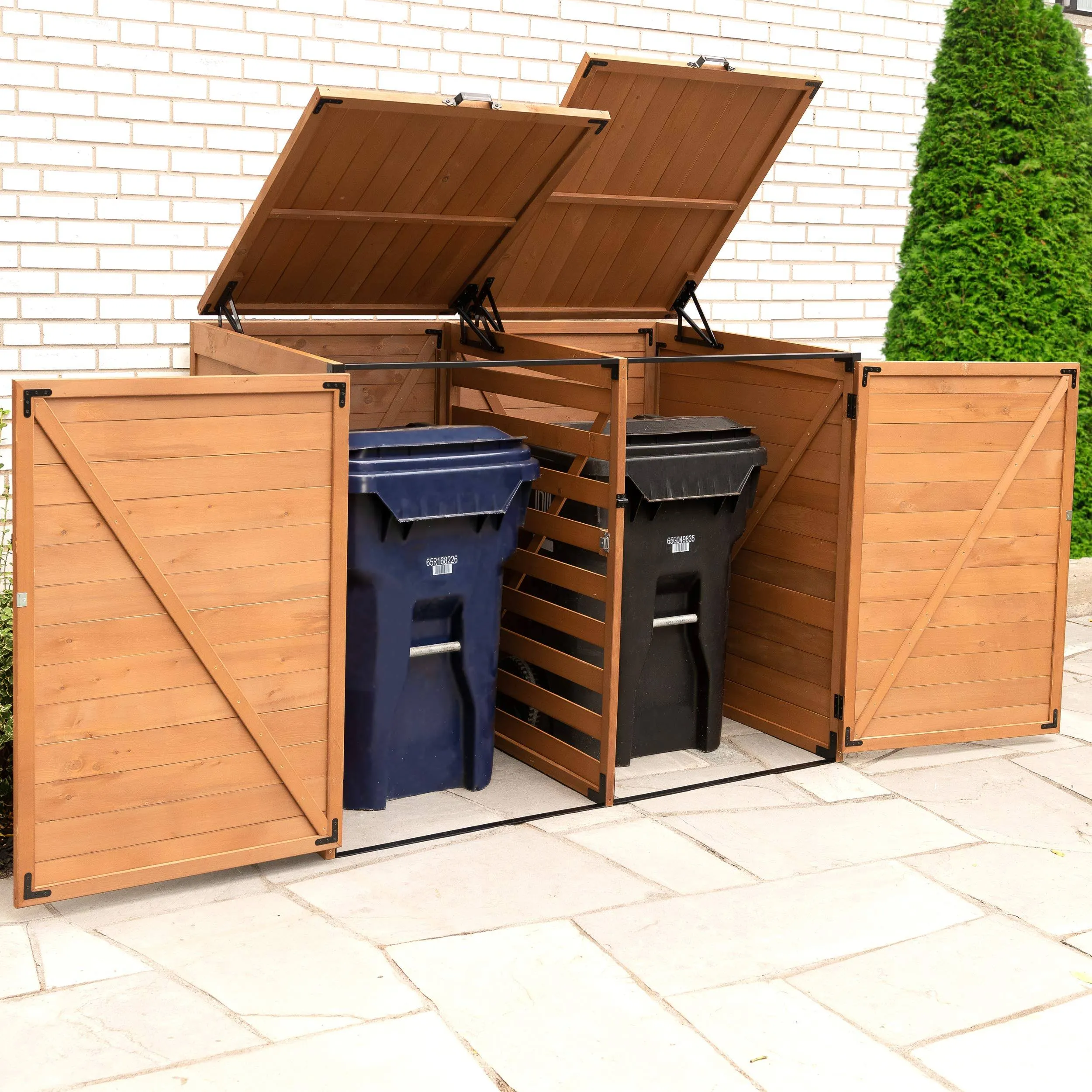 Leisure Season Medium Horizontal Wood Trash and Recycling Storage Shed in Brown