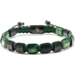 Men's Green Tiger Eye, Matte Onyx Flat Bead Bracelet - One Size Fits All