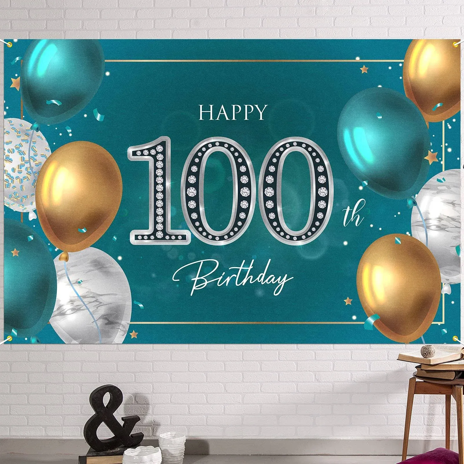 HAMIGAR 6x4ft Happy 100th Birthday Banner Backdrop - 100 Years Old Birthday Decorations Party Supplies for Women - Purple