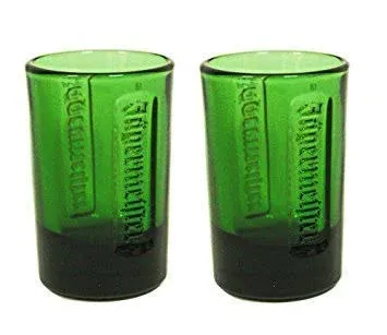 Jagermeister (SET OF 2) GREEN Shot Glasses W/ Logo on Bottom Jager 1 oz Bar Ware