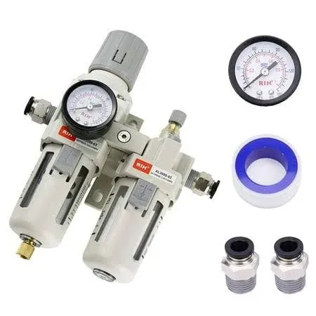 RIH Pneumatics 3/8" NPT Compressed Air Filter Regulator Lubricator Combo Water/Oil Trap Separator