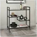 Lovett 33" Wide Rectangular Bar Cart with Glass Shelves in Blackened Bronze