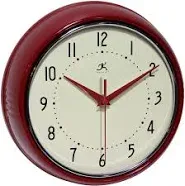 Infinity Instruments LTD. Retro 9 inch Silent Sweep Non-Ticking Mid Century Modern Kitchen Diner Wall Clock Quartz Movement Retro Wall Clock Decorative (Silver)…