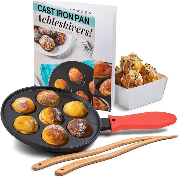 Upstreet Cast Iron Aebleskiver Pan/Ebelskiver Pan/Ideal for Mini Pancake Mold, Cake Pop Pan, and Takoyaki Maker for Danish Stuff