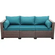 WAROOM Patio Couch PE Wicker 3-Seat Outdoor Brown Rattan Sofa Deep Seating Furniture with Non-Slip