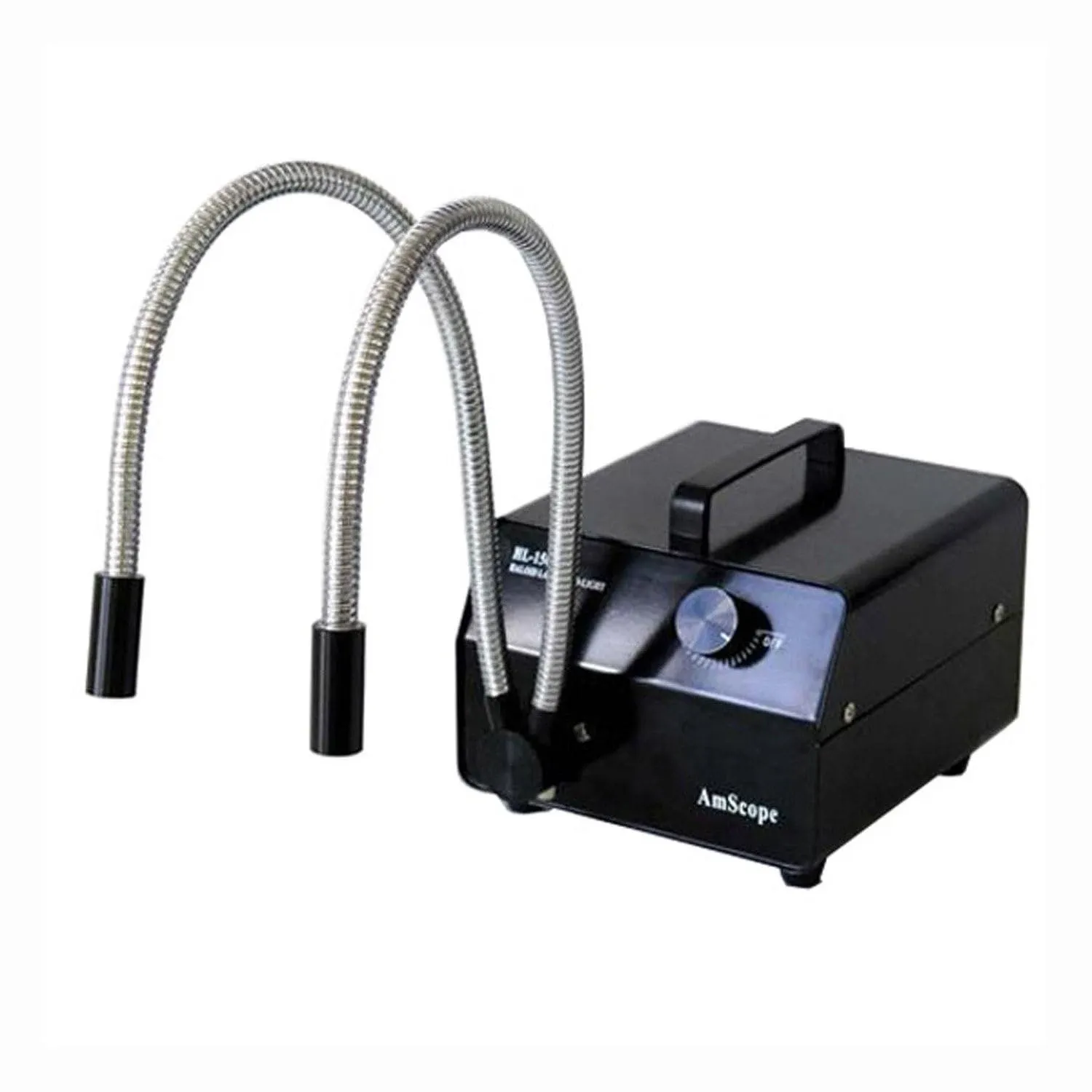 AmScope 150W Dual Gooseneck Fiber-Optic Illuminator (Black) For Microscope