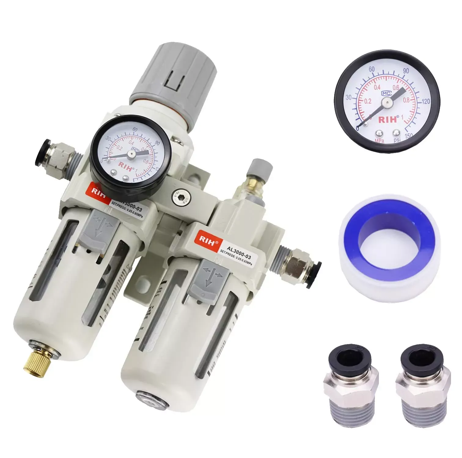 Pneumatics 3/8&#034; NPT Compressed Air Filter Regulator Lubricator Combo Water/Oi...