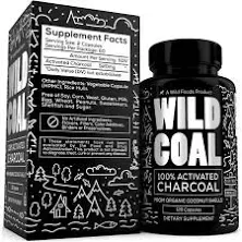 Wild Foods Activated Charcoal Capsules 100% Organic Coconut Shells