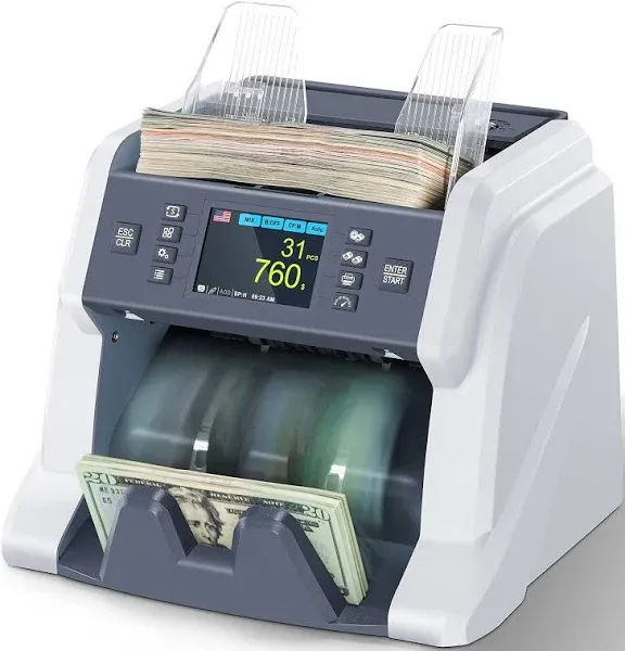 Ribao BC-40 Mixed Denomination Money Counter Machine, Value Counting, Bill Counter Multi Currency, CIS/UV/MG/IR Counterfeit Detection for Business