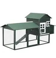 PawHut 84" Wooden Chicken Coop, Hen House Outdoor with Run Nesting Box, Asphalt Roof, Removable Tray, Ramp, Poultry Cage for 2-3 Chickens, Gray