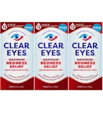 Clear Eyes Maximum Redness Eye Relief Eye Drops, 0.5 Fl Oz, Pack of 3