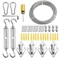 SanSanYa Triangle & Rectangle Sun Shade Sail Hardware Kit 100FT Wire Rope Hardware Kit 304 Stainless Steel Shade Sails Installation Kit for Outdoor