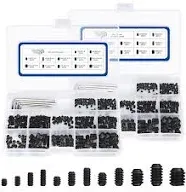 JROUTH 1000pcs Metric + SAE Set Screw Assortment Kit, Internal Hex Drive Cup-Point Allen Screws Set 12.9 Class Alloy Steel Grub Screw (M3-M8, 1/8"