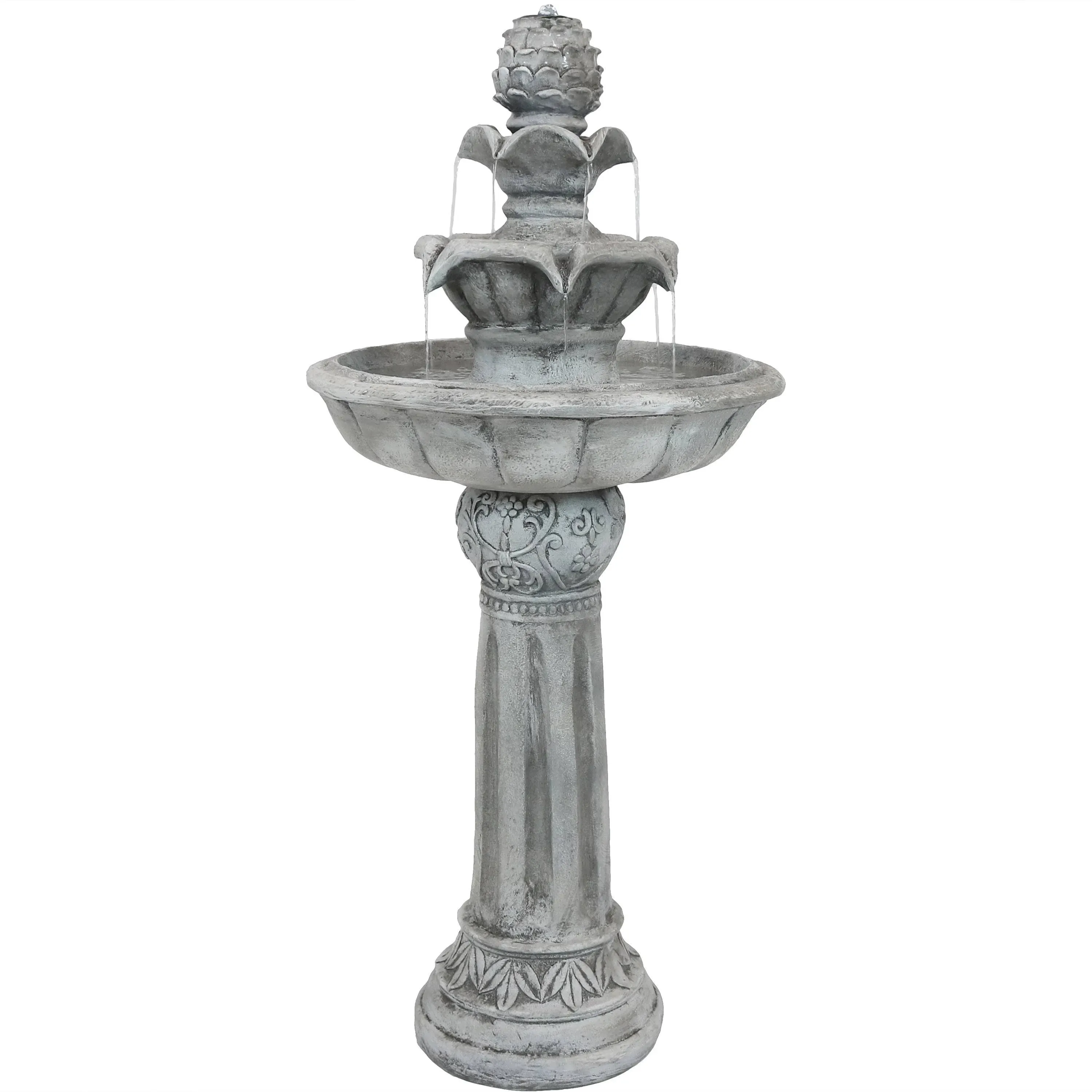 Sunnydaze Ornate Elegance Outdoor Solar Fountain with Battery - White