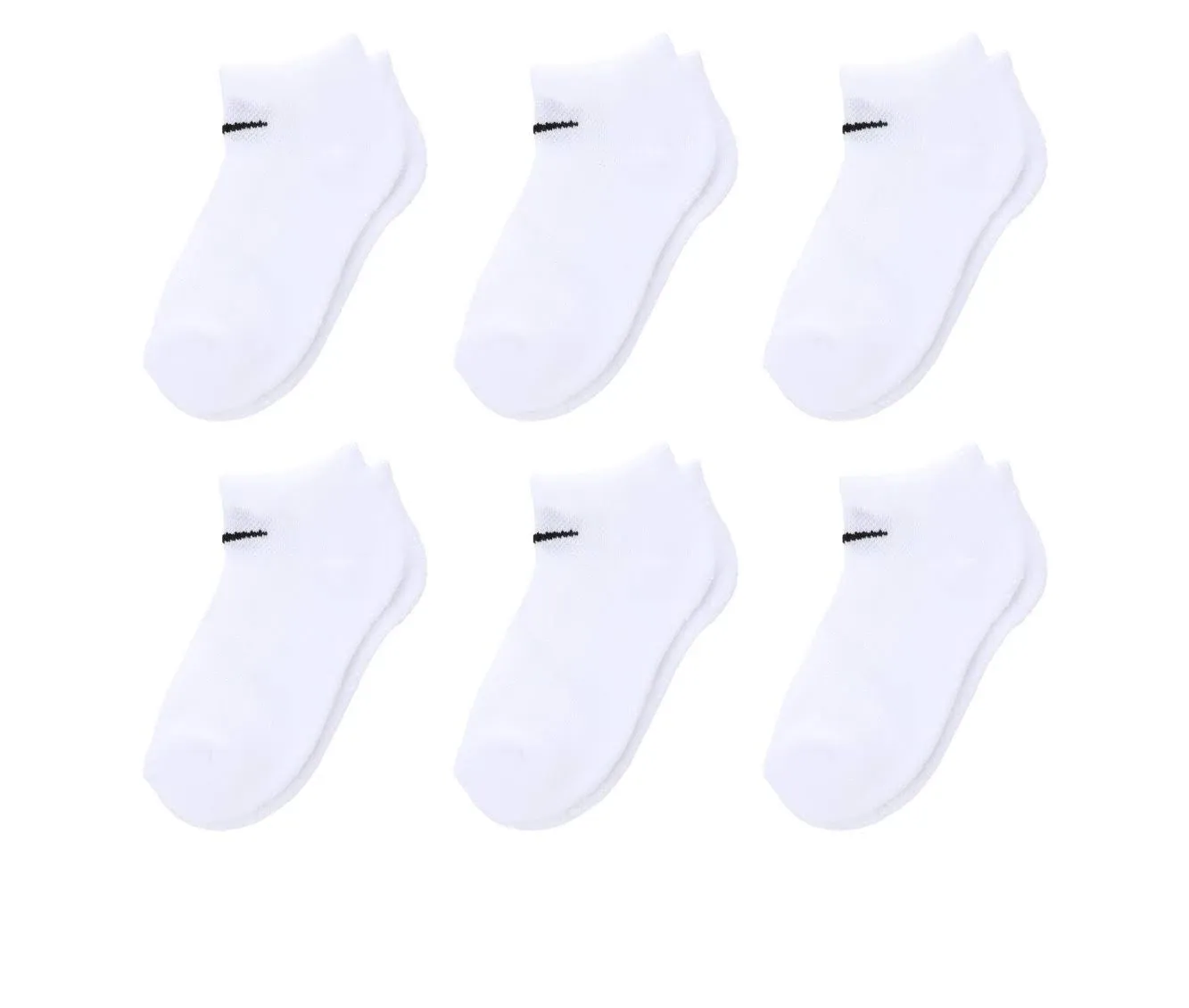 NIKE LIGHTWEIGHT No Show Socks 6 pair pkg White Kid's Size: 7C-10C NWT