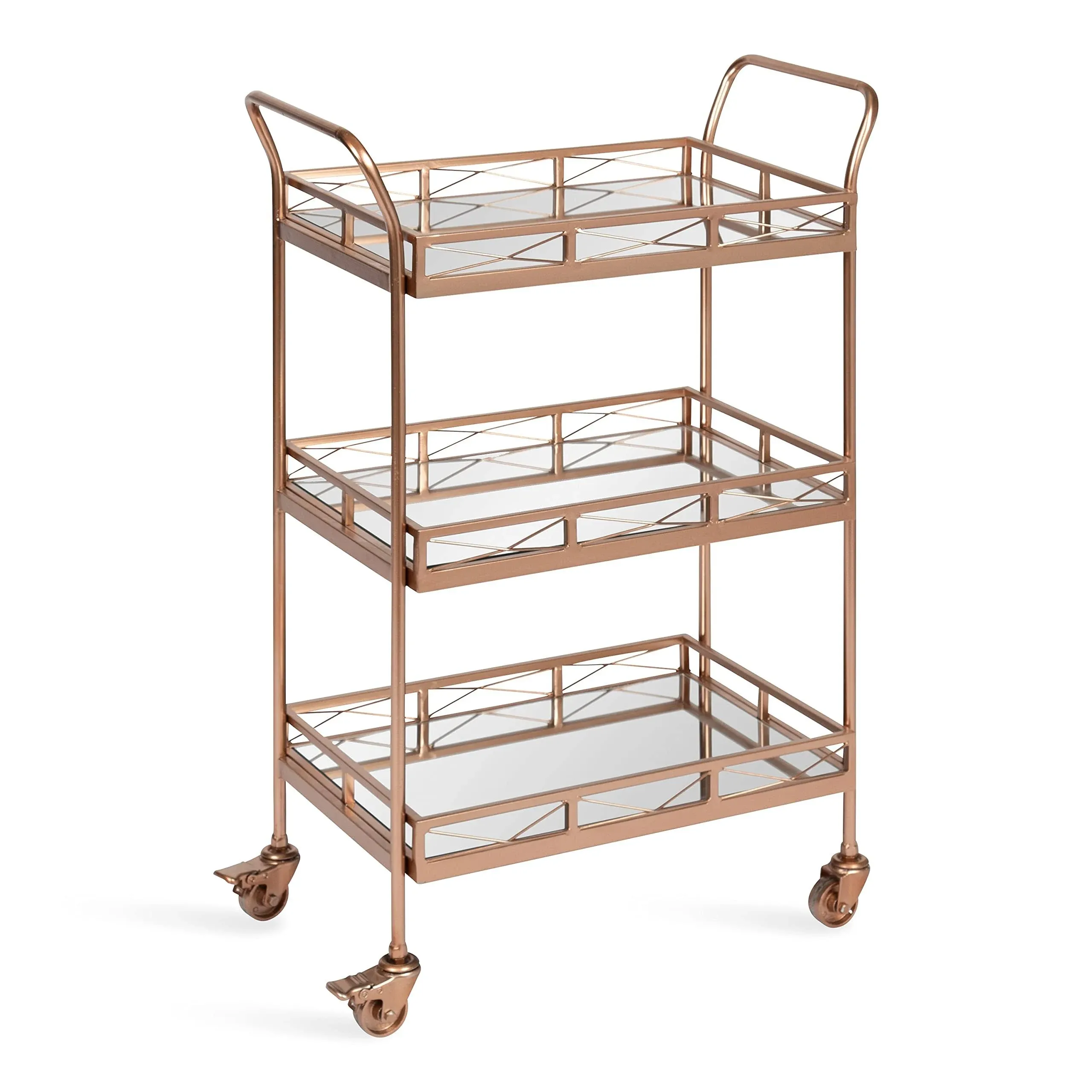 Kate and Laurel Ketia Glam Metal Bar Cart, 23 x 13 x 34, Rose Gold, Glamorous Three Tier Gold Bar Cart for Display and Storage