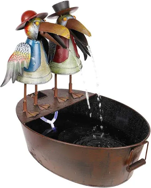 20 in. Tall Outdoor Metal Crow Water Fountain Yard Art Decor