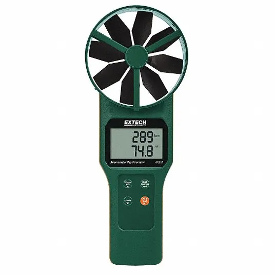 EXTECH Anemometer: 1 fpm Air Velocity Resolution, Dew Point/Relative Humidity, Rotating Vane, AN310