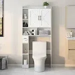 Vabches Farmhouse Over-the-Toilet Storage Cabinet with Sliding Barn Door & Toilet Paper Holder Stand White