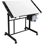 Studio Designs Deluxe Craft Station, Top Adjustable Drafting Table Craft Table Drawing Desk Hobby Table Writing Desk Studio Desk with Drawers, 36''W x 24''D, Black/White