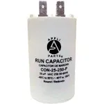 Appli Parts Run Capacitor for electric motors 25 Mfd uF (microfarads) 250VAC Plastic Case with terminals CBB60 Round Universal fit water pumps and others 3-1/8 in High 1-5/8 in Wide CON-25-250-P