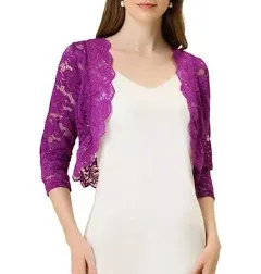 Juniors Allegra K Women's Elegant 3/4 Sleeve Sheer Floral Lace Shrug