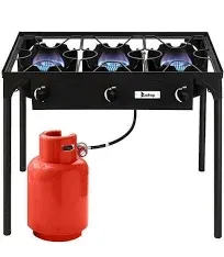 Portable Propane 225,000-BTU 3 Burner Gas Cooker Outdoor Camping Stove Grill, Men's, Black