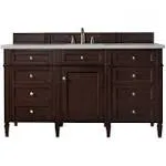 James Martin Brittany 60  Single Bathroom Vanity, Burnished Mahogany w/ 3 CM Eternal Serena Quartz Top 650-V60S-BNM-3ESR