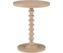 Powell Natural Tarkin Round Wood Turned Spindle Pedestal Side Accent Table